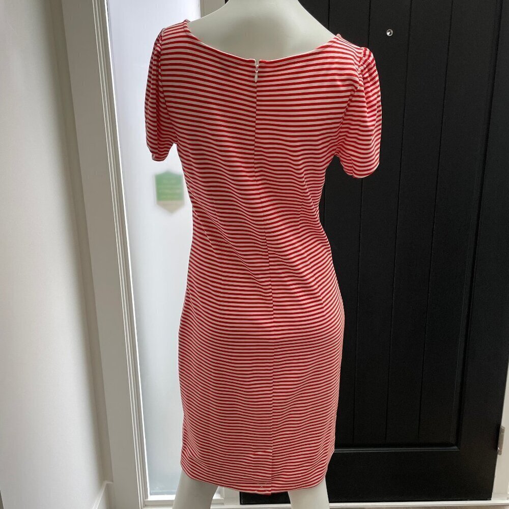 Ann Taylor Petite SS Jewel Neck Striped Midi Dress Orangey Red White Sz 6P NWOT - Picture 6 of 13